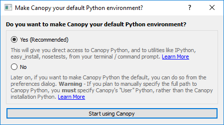 Installing python on Windows - Canopy Default Python
