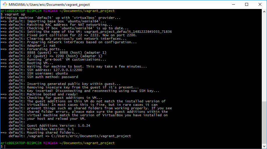 Output of Vagrant Up