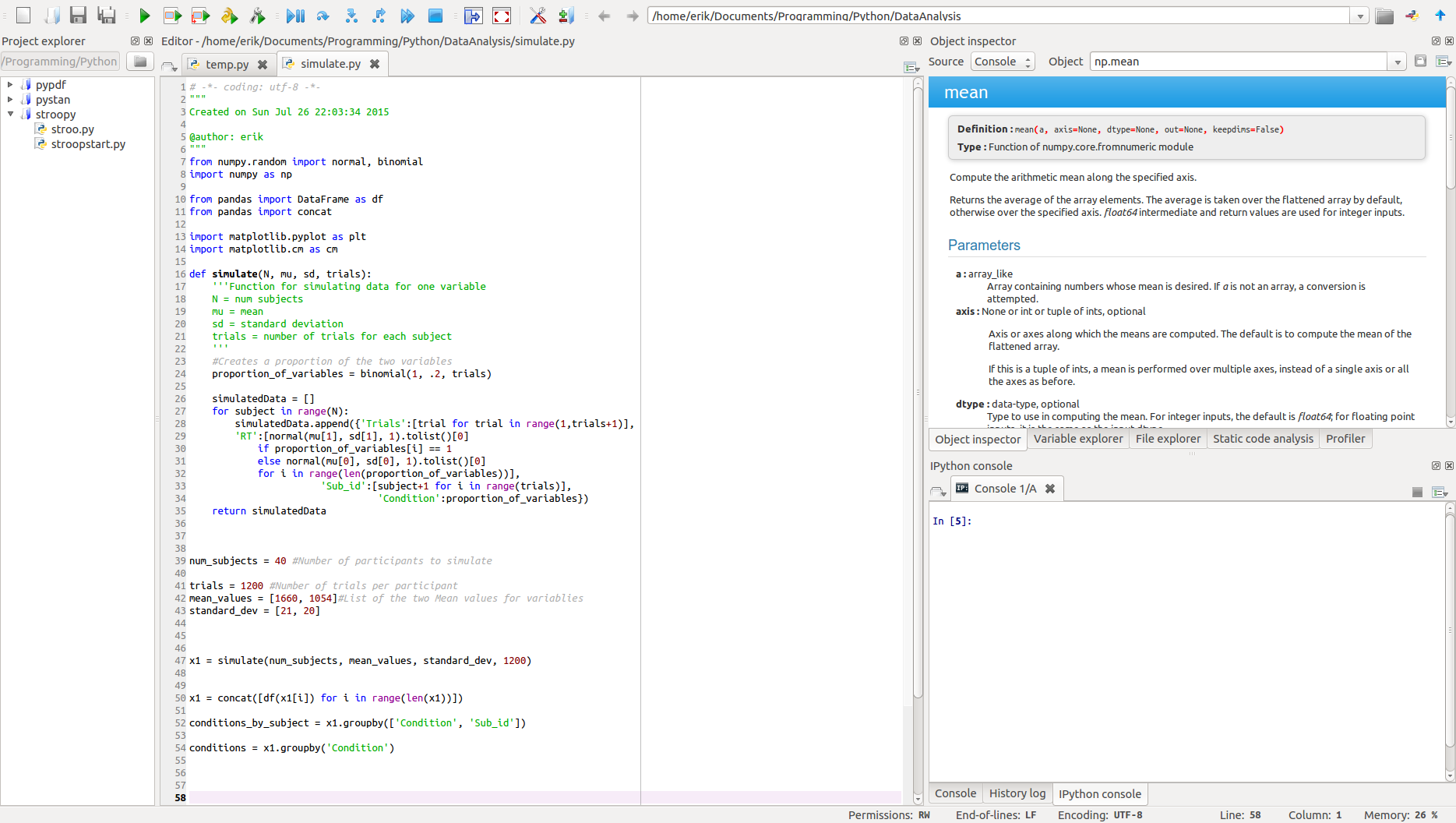 Variable returns. Среда разработки для Python Spyder. Инспектор объектов в Visual Studio. Eric Python ide. Редактор для Python.