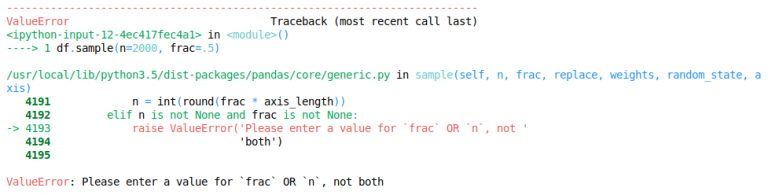 frac and n cannot be used together when using Pandas sample